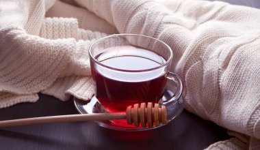 Çay bal kaşık ve beyaz örgü şal.