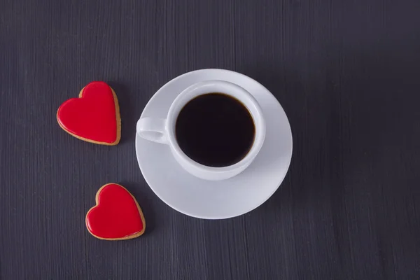 Cup Coffee Heart Shaped Cookies — Stock Photo, Image
