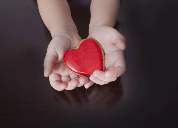 Дитячі Руки Тримають Серце Концепція Турботи Сім Захисту Любові Здоров — стокове фото