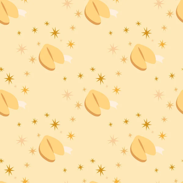 Seamless mönster med fortune cookies på beige bakgrund — Stock vektor