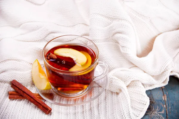 Boisson Chaude Thé Aux Pommes Avec Bâton Cannelle Anis Étoilé — Photo