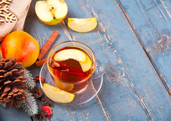 Hot Drink Apple Tea Cinnamon Stick Star Anise Clove Seasonal — Stock Photo, Image