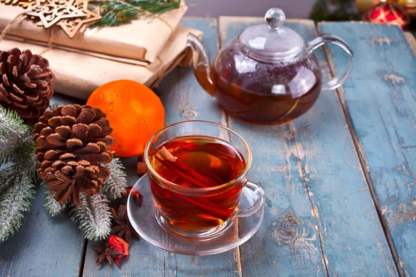 Cup Hot Tea Teapot Wooden Table — Stock Photo, Image