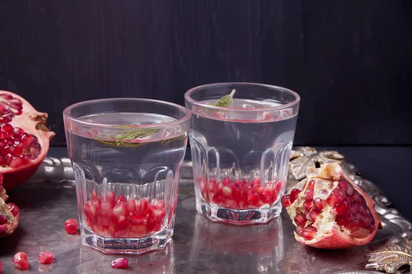 Pomegranate Water Tray Cold Refreshing Detox Drink — Stock Photo, Image