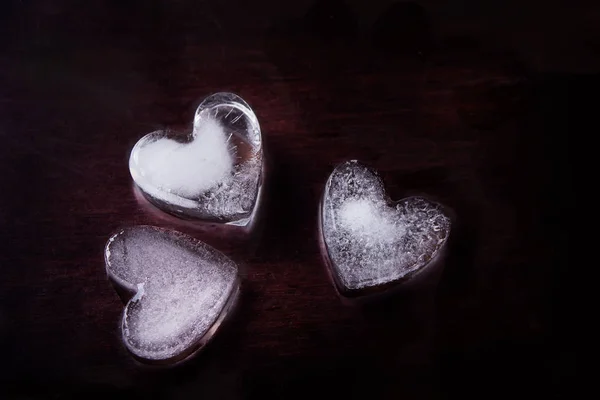 Three Ice Hearts Black Background — Stock Photo, Image