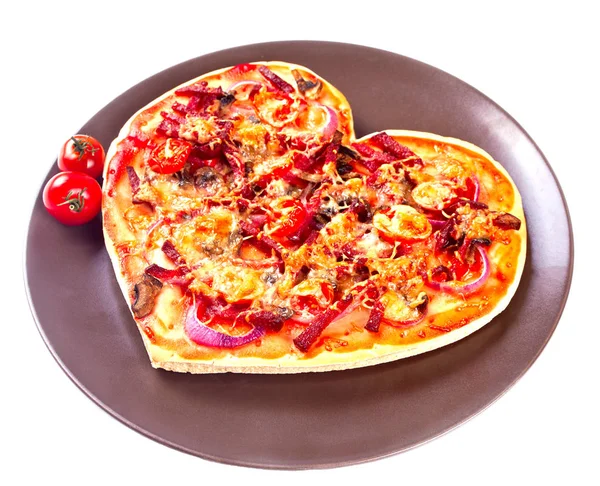Pizza Herzform Zum Valentinstag — Stockfoto