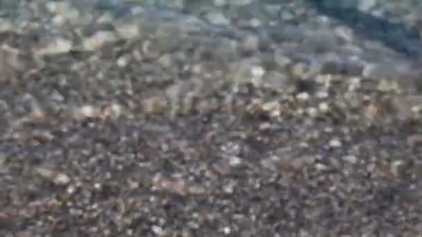夏のビーチで石を洗うぼやけた海の波 — ストック動画