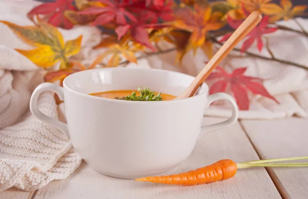Здоровый суп с морковным кремом. Вегетарианский суп . — стоковое фото