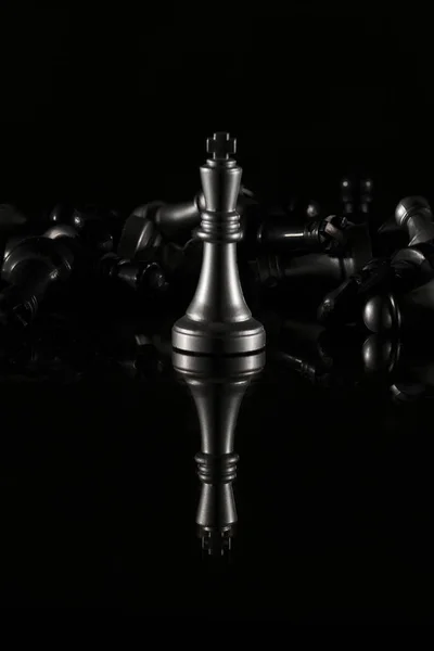 Chess Pieces Black Reflective Background High Resolution Image Sport Finance — Stock Photo, Image