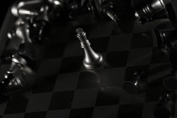 Chess Pieces Black Reflective Background High Resolution Image Sport Finance — Stock Photo, Image