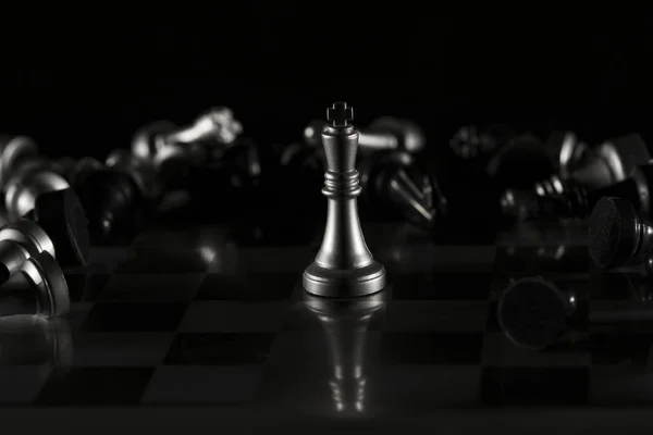 Chess Pieces Black Reflective Background High Resolution Image Sport Finance — Stock Photo, Image