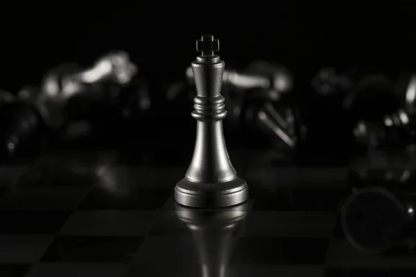 Chess Pieces Black Reflective Background High Resolution Image Sport Finance — Stock Photo, Image