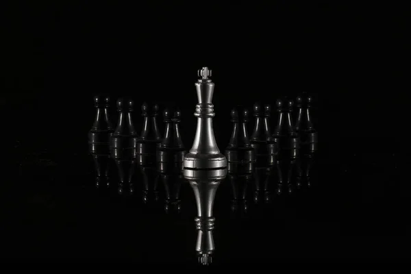 Chess Pieces Black Reflective Background High Resolution Image Sport Finance — Stock Photo, Image