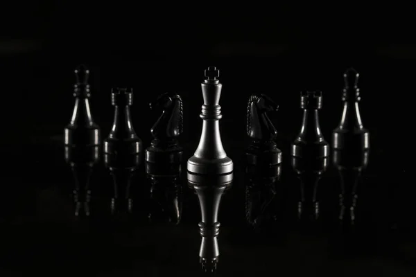 Chess Pieces Black Reflective Background High Resolution Image Sport Finance — Stock Photo, Image