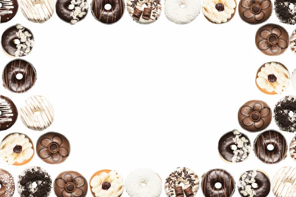Mehrere Donuts Auf Weißem Hintergrund Hochauflösendes Bild Für Die Lebensmittelindustrie — Stockfoto