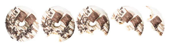 Weiße Schokolade Glasierte Donut Und Schokolade Topping Auf Weißem Hintergrund — Stockfoto