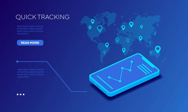 Tracciamento Rapido Dal Telefono Tutto Mondo Illustrazione Vettoriale — Vettoriale Stock