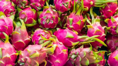 Tayland 'da pazar yerinde kırmızı ejderha meyvesi.