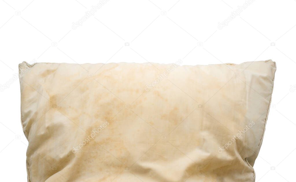 Dirty pillow isolated on white background with clipping path