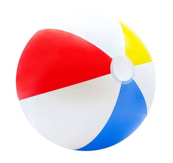 Μπάλα Παραλίας Απομονωμένη Λευκό Φόντο Κόκκινο Κίτρινο Μπλε Και Λευκό — Φωτογραφία Αρχείου