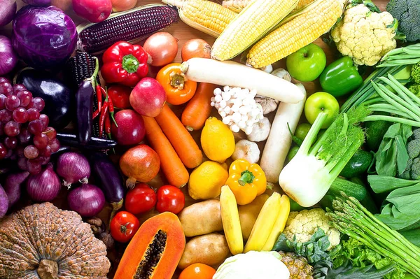 新鮮な野菜や果物 カラフルな果物や野菜 きれいな食事 野菜や果物の背景 トップビュー 果物や野菜のセット 食品コンセプト ロイヤリティフリーのストック写真