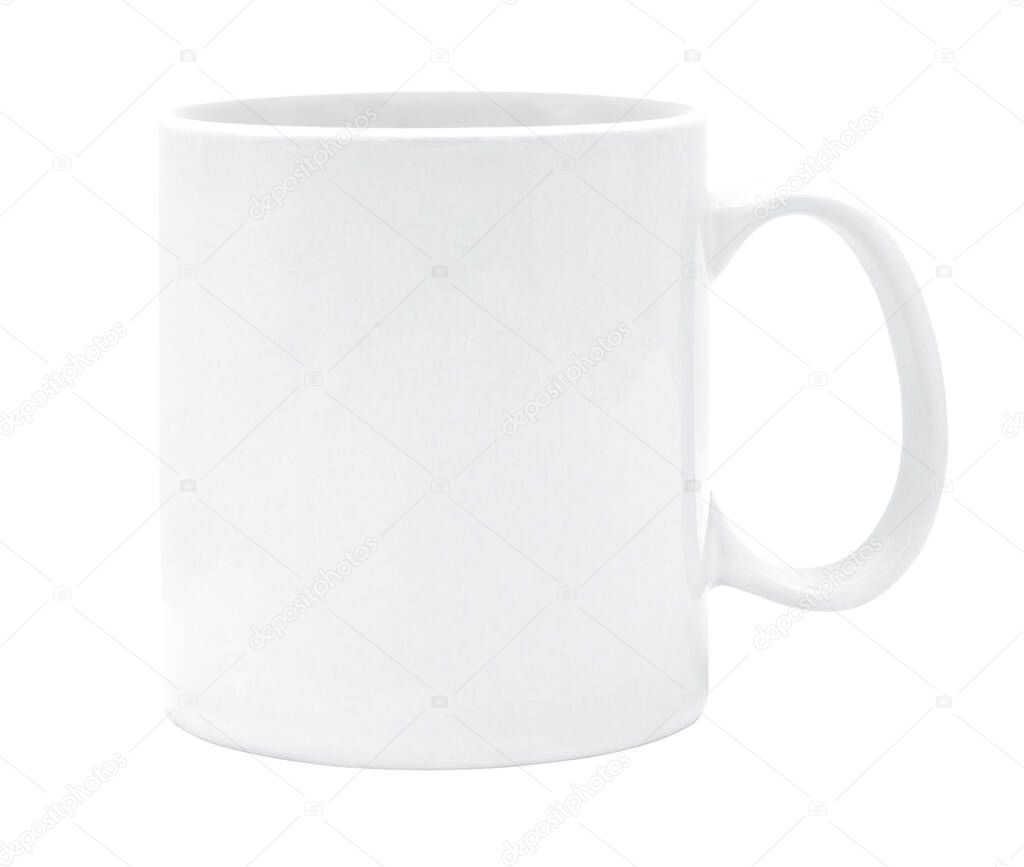 White ceramic mug isolated on white background with clipping path