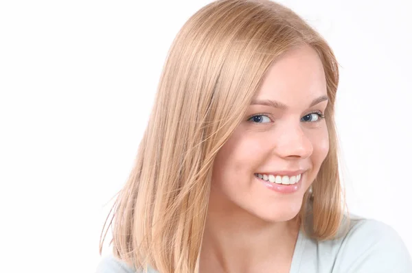 Piuttosto sorridente gioiosamente femminile con i capelli biondi — Foto Stock