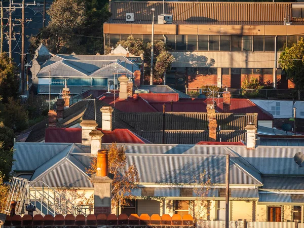 Tető Melbourne Külváros Lakóházainak Kéményével Footscray Vic Ausztrália Lakás Ingatlan — Stock Fotó