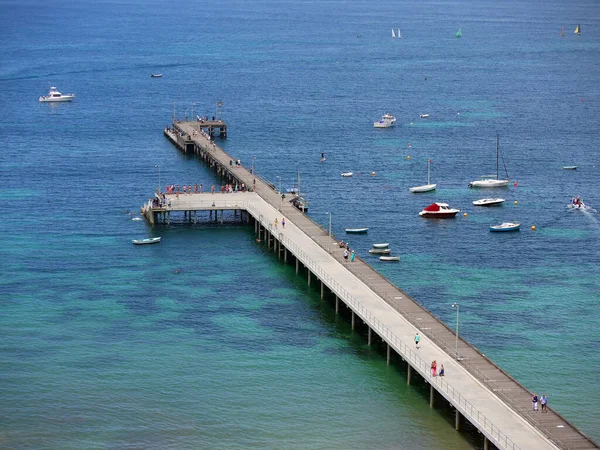 Luftaufnahme Von Flinders Pier Und Booten Auf Türkisfarbenem Ozean Einem — Stockfoto