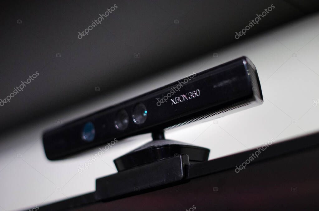 An Xbox 360's motion sensor Kinect mounted on TV. Manufacturing of the Kinect for Windows has been discontinued.