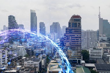 Bangkok şehri ve teknolojisi Hud 'a çoklu pozlama çekiyor. Gün zamanı.