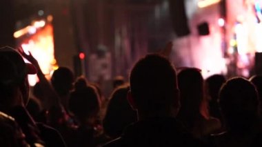 Kollarını kaldırmış bir kız konserde alkışlıyor.