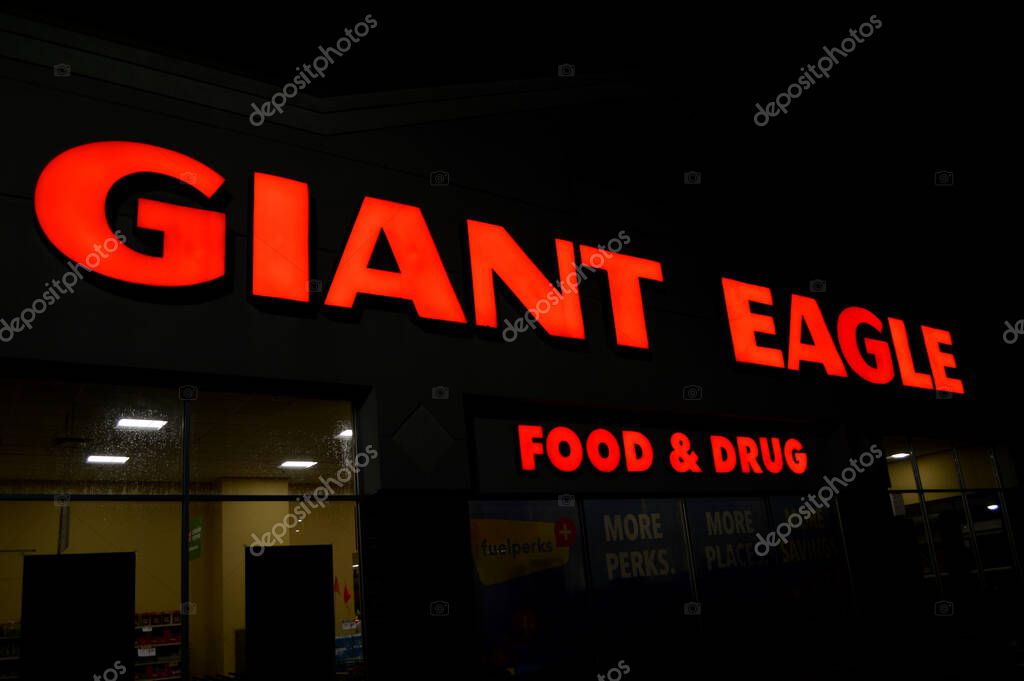 Columbus, Ohio-USA June 30,2019: Giant Eagle Grocery stores with night sign illumination.