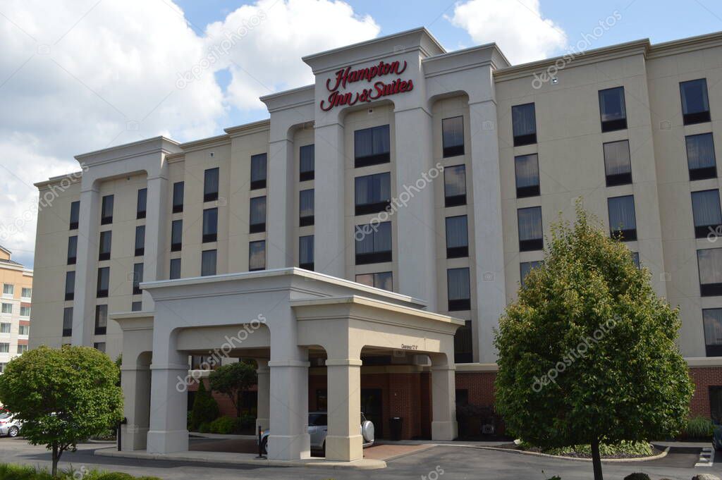 Columbus,Ohio-USA July 14,2019: Hampton by Hilton, formerly known as Hampton Inn, is a brand of hotels trademarked by Hilton ... Hampton Inn and Suites was introduced in 1995.