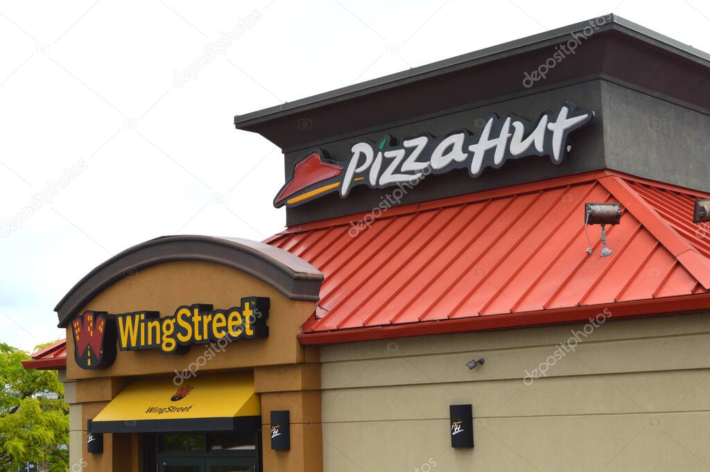 Cuyahoga Falls, Ohio-USA May 26,2019: Pizza Hut is an American restaurant chain and international franchise founded in 1958 by Dan and Frank Carney.
