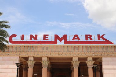 Mirimar, FL-USA May 08, 2019: : Front facade of Cinemark Theatre with Egyptian theme. clipart