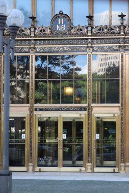 Colombus, OH / USA 10 Nisan 2019 Huntington Bancshare, merkezi Ohio 'da bulunan bir banka holding şirketidir. Şirket Fortune 500 listesinde 610. sırada yer alıyor ve ABD 'nin en büyük bankaları arasında yer alıyor..