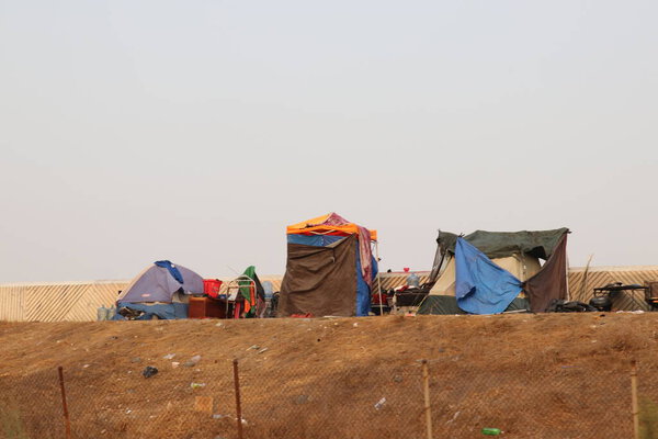Los Angeles, CA Sept 15, 2020 Streets lined with tents shows the plight of homeless people in the US.