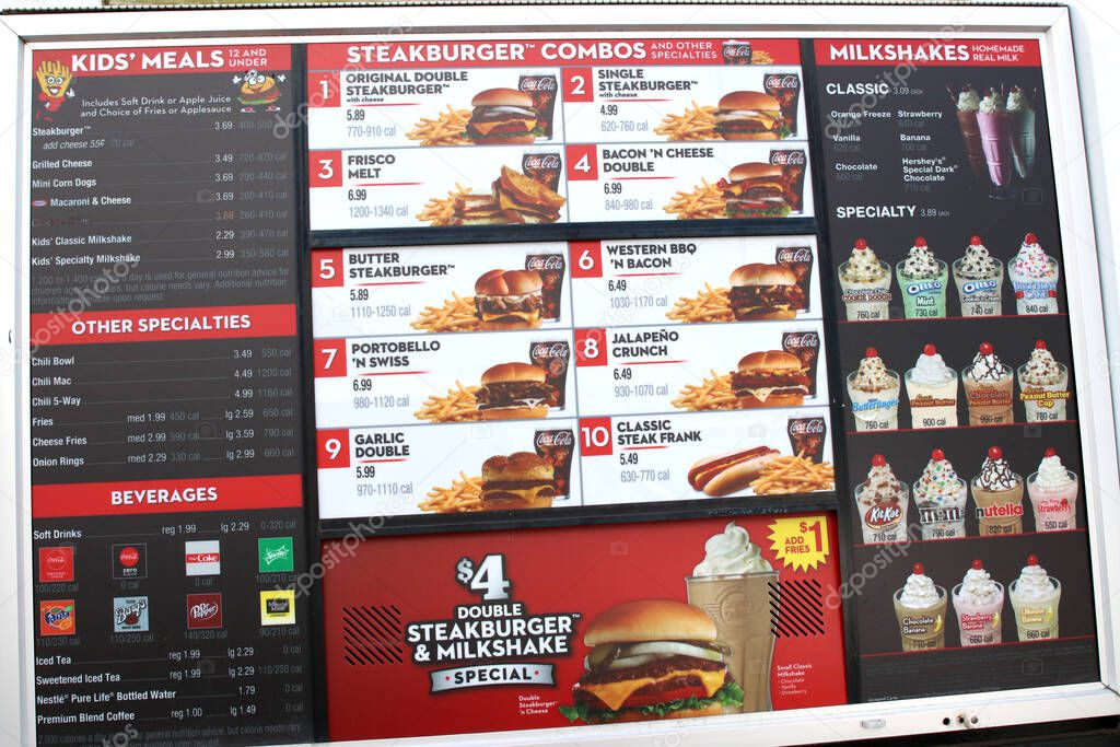 Columbus,Ohio/USA April 24, 2019:Steak 'n Shake is an American casual restaurant chain concentrated primarily in the Midwestern United States serving burgers, fries, malts and shakes.