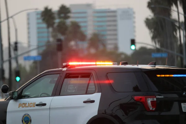 Long Beach Sept 2020 Voiture Police Avec Sirène Allumée Sur — Photo