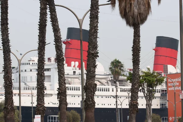 Long Beach Setembro 2020 Queen Mary Estacionou Lado Porto Port — Fotografia de Stock