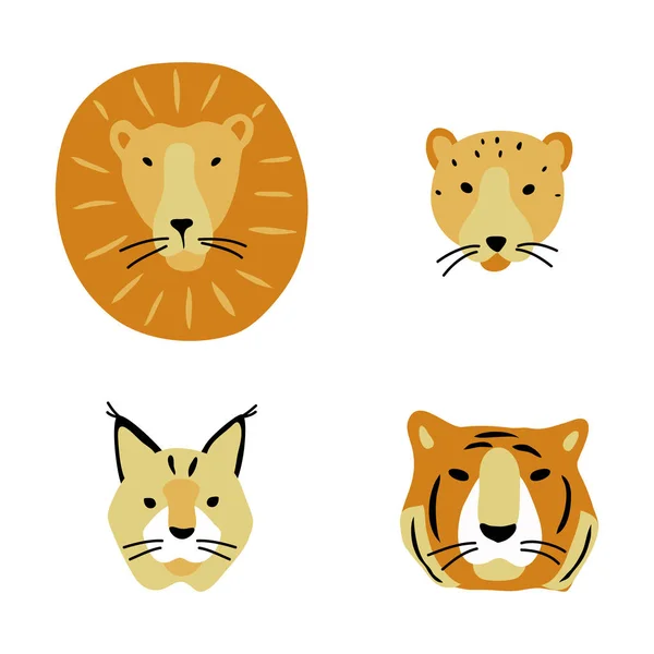 Couleur Vectorielle Jaune Lion Tigre Guépard Lynx Tête Mis Grand — Image vectorielle