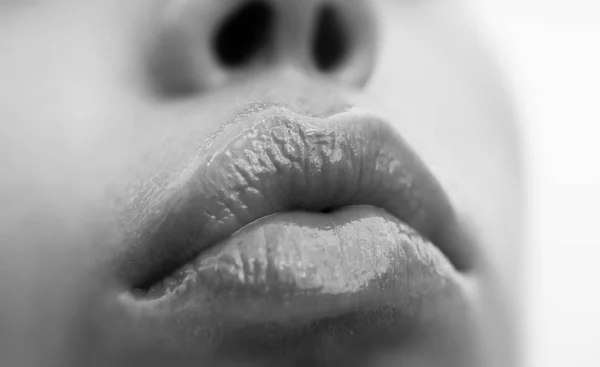 Sinnlich Feuchte Lippen Teil Des Weiblichen Gesichts Großaufnahme Sexy Lippen — Stockfoto