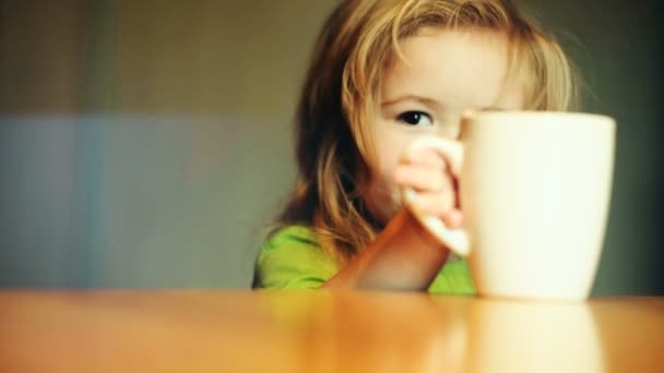 Niño Feliz Cocina Concepto Desayuno Comida Para Bebés Niño Come — Vídeo de stock