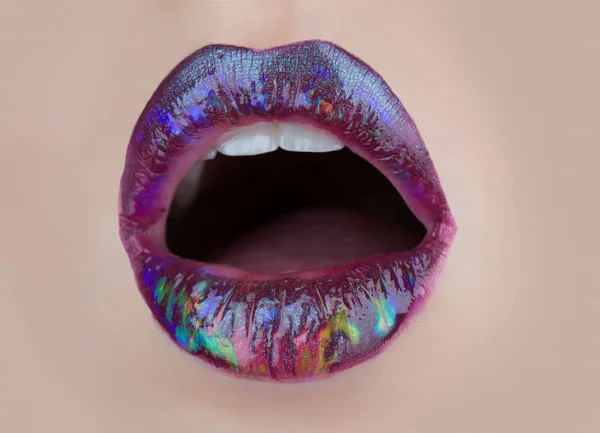 Χώρος Γκρο Πλαν Σέξι Χείλη Κορίτσι Στόμα Ανοιχτό Όμορφα Χείλη — Φωτογραφία Αρχείου
