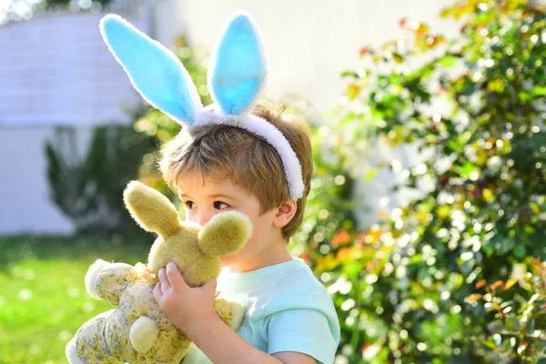 Osterhase Ostersonntag Und Hasen Schöne Familientradition Blaue Ohren Urlaubspostkarte Hause — Stockfoto