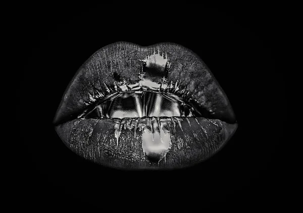 Cosmetica Concept Vrouwelijke Lippen Pictogram Mond Geïsoleerd Zwarte Achtergrond Donkere — Stockfoto