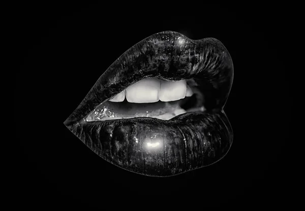 Luxury lips. Women\'s lips. Isolated on black background. Fashion and beauty illustration. Sexy kiss. Design for beauty salon, make-up studio, makeup artist, meeting website