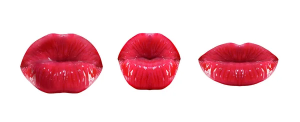 Bacio pronto. Concetto bocca sexy. Labbra femminili con rossetto rosa. Set di tre sexy sensuale donne bocche, isolato su sfondo bianco . — Foto Stock