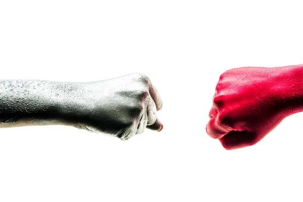 Fist bump, corporate colleagues, art teamwork concept. Business partners trust in team. Giving fist bump to greeting start up project. Color hands in cooperation — Stock Photo, Image